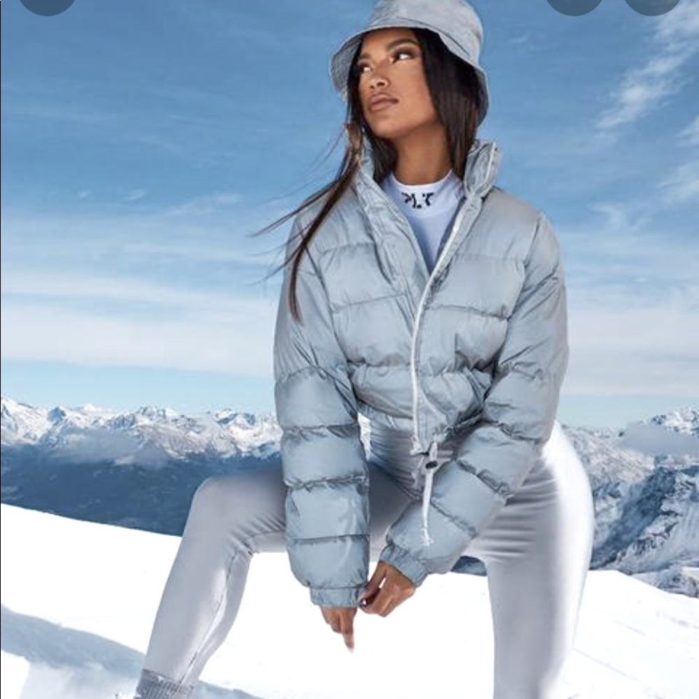 Limited edition reflective puffer jacket grey XS